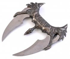 Dupla pengéjű maroktőr, díszes markolattal, fém, kopottas, 20x18 cm