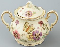 Zsolnay pillangómintás hiányos kávéskészlet, 6 db süteményes tányér, 1 db kis kaspó és 1 db poháralá...