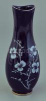 Hollóházi virágmintás, kobaltkék porcelán váza. Matricás, jelzett, minimális kopással, m: 17,5 cm