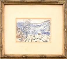 Szlányi Lajos (1869-1949): Uzsoknál. Akvarell, papír, jelzett, 10x15cm