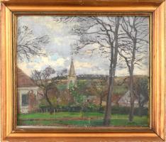 Szlányi Lajos (1869-1949): Somogytúr Kunffy Lajos kertjéből. Olaj, falemez, jelzett, fa keretben, 31x36cm