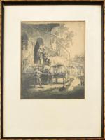 Jelzés nélkül: Armand Durand (1831-1905), Rembrandt után: Az irgalmas szamaritánus. XIX sz. második fele. Rézkarc, papír, üvegezett keretben, 24x19cm