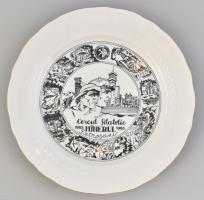 1985 Petrozsény bányász bélyeggyűjtő kör porcelán tányér - Petrosani cercul filatelic minerul Petrosani. Matricás, jelzett, hibátlan d: 25 cm