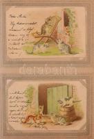 139 db RÉGI üdvözlő motívum képeslap viseltes albumban: sok litho / 139 pre-1945 greeting motive postcards in a worn album: many lithos