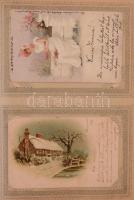 139 db RÉGI üdvözlő motívum képeslap viseltes albumban: sok litho / 139 pre-1945 greeting motive pos...