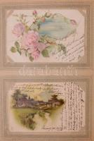 139 db RÉGI üdvözlő motívum képeslap viseltes albumban: sok litho / 139 pre-1945 greeting motive pos...