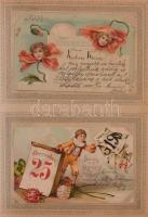 139 db RÉGI üdvözlő motívum képeslap viseltes albumban: sok litho / 139 pre-1945 greeting motive pos...