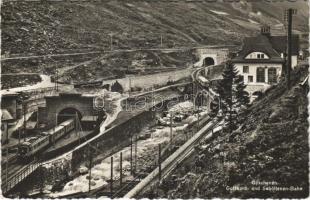 1939 Göschenen, Gotthard und Schöllenen Bahn / railway station and tunnel, trains