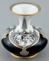 Hollóházi Jurcsák László által tervezett mintával díszített porcelán váza, matricás, jelzett, kis kopásnyomokkal, m: 15,5 cm