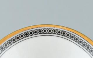 Hollóházi Jurcsák László által tervezett mintával díszített porcelán váza, matricás, jelzett, kis ko...