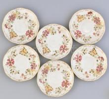 Zsolnay pillangó mintás 6 személyes mokkás készlet. Kézzel festett, jelzett, apró kopásokkal