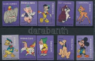 10 db rajzfilmes gyufacímke (Bambi, Pinokkió, Dumbo, stb.)