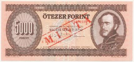 1995. 5000Ft "K 00000597" sorszámmal, piros "MINTA" felülnyomással és perforációval T:I / Hungary 1995. 5000 Forint with "K 00000597" serial number and with red "MINTA" (SPECIMEN) overprint and perforation C:UNC Adamo F52.1M