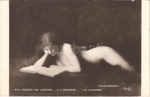La Liseuse / Erotic nude lady art postcard. Musée du Louvre, Paris. Colleciton Chauchard s: J. J. Henner