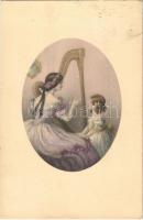 1917 Children art postcard, harp. M. Munk Wien Nr. 1143. (EK)