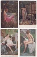 4 db RÉGI erotikus művész motívum képeslap / 4 pre-1945 erotic art motive postcards