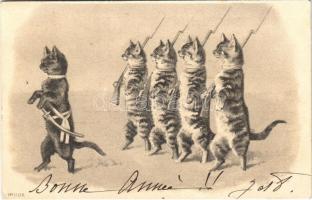 1903 Macska díszszemle. Dombornyomott / Marching cats. No. 1106. Emb. litho