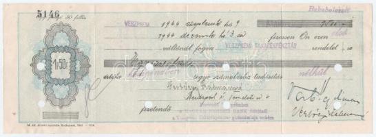 Veszprém 1944. Veszprémi Takarékpénztár váltó bélyegzésekkel, okmánybélyegekkel, lyukasztásokkal érvénytelenítve T:III