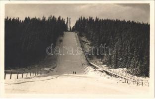 Tátra, Magas-Tátra, Vysoké Tatry; Strbské Pleso, Jaromlíkov mostlík / Csorba-tó, sísánc / lake, ski rampart, winter sport