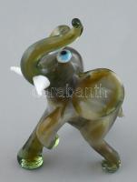 Kis méretű üveg elefánt, javított, m: 8 cm