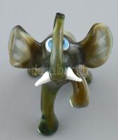 Kis méretű üveg elefánt, javított, m: 8 cm