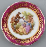 Meissner Limoges mini porcelán tányér, matricás, jelzett, kopásnyomokkal, d: 4 cm