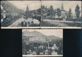 cca 1900 Magas Tátra 3 db feliratozott kép: Halas tó, Tátralomnic, Palota szálloda, Felső Hági. Kissé körbevágva 15x10 cm