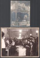 cca 1920-1930 Budapest, KnC Popoff teakóstoló a Corvin Áruházban, 2 db fotó, egyik kartonra ragasztva, 16×12 és 17×23 cm