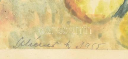 Schéner Mihály (1923-2009): Csendélet, 1955. Akvarell, papír, jelzett. Üvegezett, dekoratív keretben...