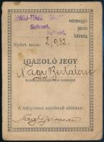 1905 Fényképes igazoló jegy kerékpár-tulajdonos számára, Abaúj-Torna vármegye Szikszó