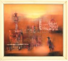 Várkonyi János (1947-): Firenze, 1983. Olaj, farost. Jelzett a hátoldalán. Fa keretben, 60×70 cm