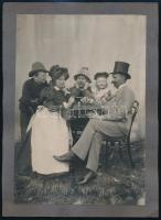 cca 1910 Sakkozók, kartonra ragasztott fotó, 17×12 cm