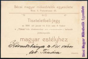 1899 Bécs, a Bécsi Magyar Műkedvelők Egyesülete magyar estélyére szóló tiszteletjegy Körmöcbánya Vár...