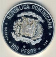 Dominika 1988. 100P Ag "Amerika felfedezése-őslakosok, Kolumbusz hajói" 155,53g színezüst! T:PP Csak 5300db! Eredeti díszdobozban!