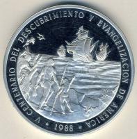 Dominika 1988. 100P Ag "Amerika felfedezése-őslakosok, Kolumbusz hajói" 155,53g színezüst!...