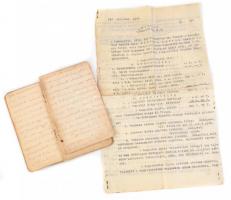 1914-1942 Kincses István 2 db frontnaplója + hagyatéki üggyel kapcsolatos jegyzőkönyv