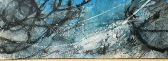 Lakner László (1936-): Kék-szürke (Zodiac), 1991. Olaj, kréta, kollázs, papír. Jelzett és datált: La...