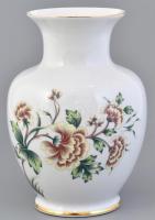 Hollóházi porcelán virágmintás váza, matricás, jelzett, kis kopásnyomokkal, m: 17,5 cm
