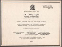 1940-1989 Dr. Torday Lajos a Magyar Nemzeti Bank ügyészének önéletrajza, gyászjelentés, levél a zsid...