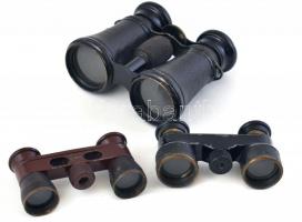 3 db Színházi látcső, sérült, kopott, tokban-