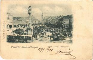 1899 Szombathely, Fő tér, piac, üzletek. Apfel H. C. (EM)