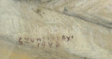 Szentiványi Lajos (1909-1973): Dunapart, 1942. Pasztell, papír, jelzett. Sérült. Üvegezett fa keretb...