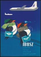 1961 Villamosplakát: IBUSZ külföldi társasutazások repülőgépen, MALÉV, gr.: Szilas Gy., 23,5×16,5 cm