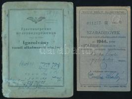 1944-45 2 db vasutas igazolvány