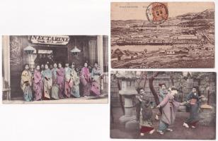 16 db RÉGI kínai és japán képeslap: Port Arthur és gésák / 16 pre-1945 Chinese and Japanese postcards: Lüshunkou and geishas