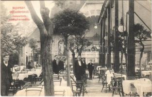 Budapest II. Császárfürdő, vendéglő és kávéház kertje pincérekkel