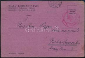 1947 A Magyar Kommunista Párt Hadifogoly Tudakozó Irodájának (Debrecen Vöröshadsereg u. 28.) levelezőlapja Biharkeresztesre küldve, a hátoldalon propagandaszöveggel