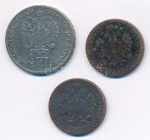Vegyes: 1860B 1kr Cu + 1860E 1kr Cu + Ausztria 1859A 1/4Fl Ag "Ferenc József" T:3 Austria ...