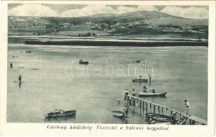 1940 Gárdony, Velencei tó, üdülőhely, tó részlet, csónakázók, Sukorói hegyek