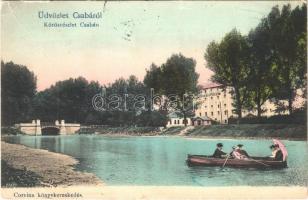 1906 Békéscsaba, Csaba; Körös részlet, csónakázók, gőzmalom. Corvina könyvkereskedés kiadása (EK)